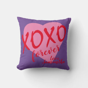 Coussin Saint Valentin Coeur Rose Carreaux Rouge embrasse 