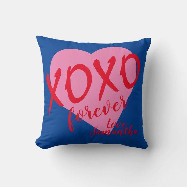 Coussin Saint Valentin Coeur Rose Carreaux Rouge embrasse  (Recto)