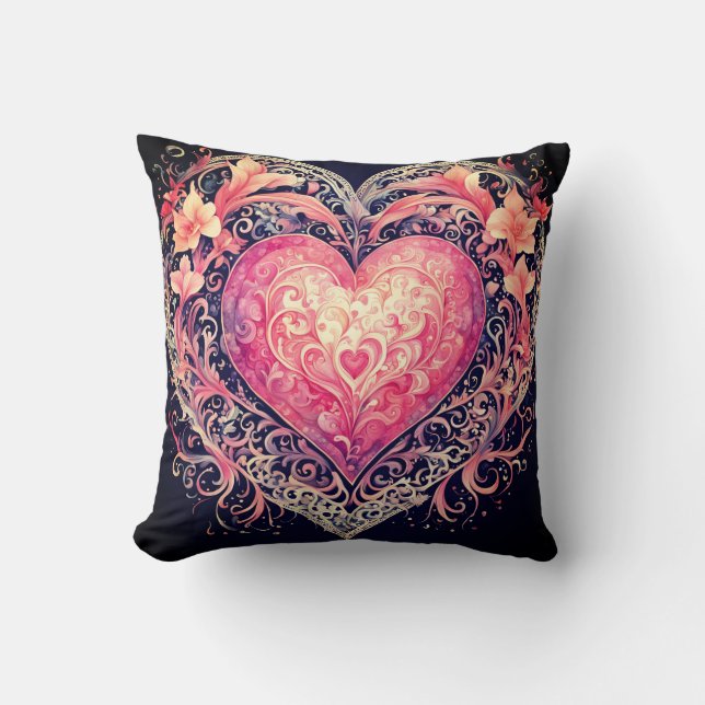Coussin Saint-Valentin Coeur rose Love Fleurs Ornements (Recto)