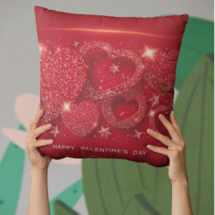 Coussin Saint-Valentin Coeurs étincelants Gold Stars Rouge