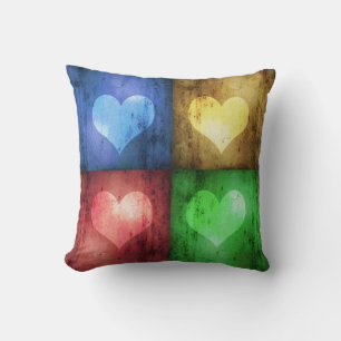 Coussin Saint Valentin coloré Coeurs rustiques
