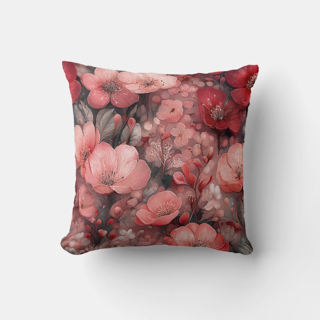 Coussin Saint-Valentin Fleurs Romantiques Rose Rouge (Recto)