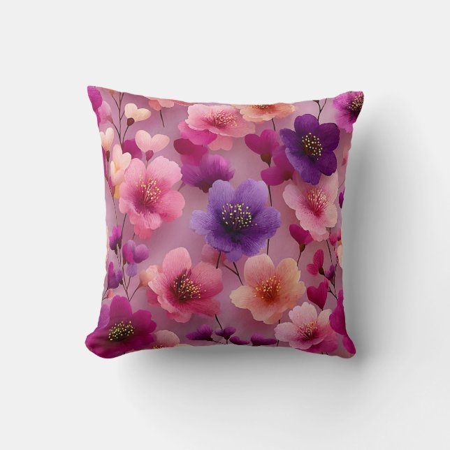 Coussin Saint-Valentin Fleurs Romantiques Rose Violet (Recto)