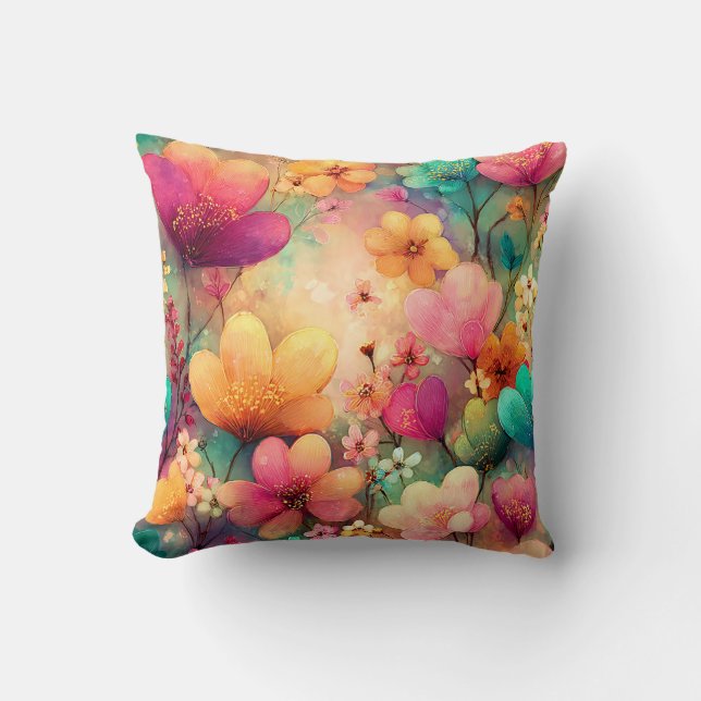 Coussin Saint-Valentin Fleurs Romantiques Rose Violet Jaun (Recto)