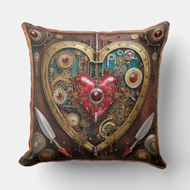 Coussin Saint-Valentin Guerrier Steampunk Rubis Et Poignar (Recto)