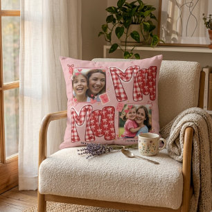 Coussin Saint-Valentin Maman et Enfant Cœur à Carreaux Ros