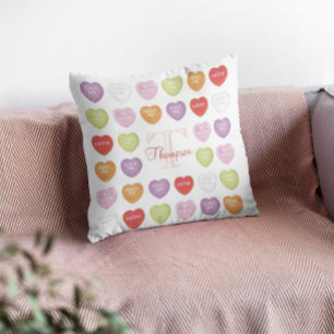 Coussin Saint Valentin Monogramme mignonne bonbon de coeur