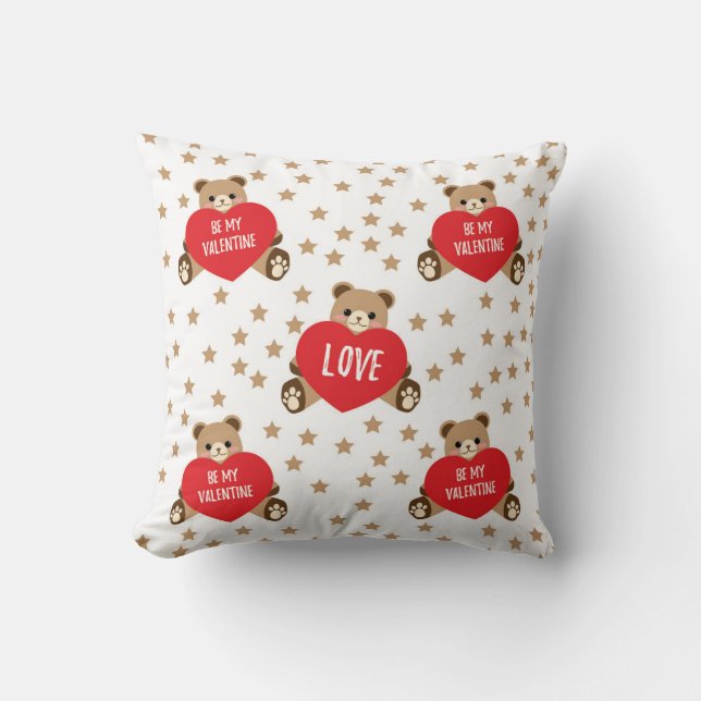 Coussin Saint Valentin Nounours avec coeur et étoiles (Recto)