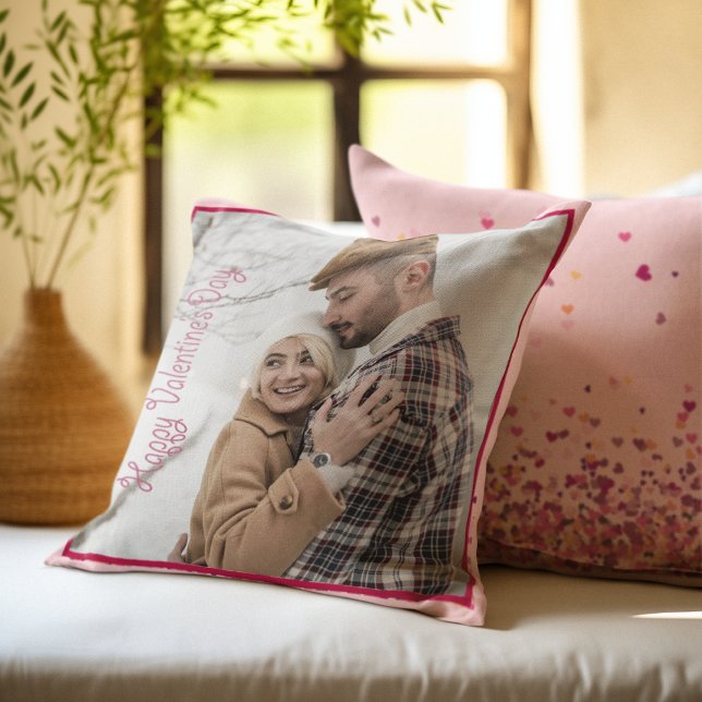 Coussin Saint-Valentin Photo personnalisée Coeurs roses (Valentine Day Personalized Photo Pink Hearts Cushion)