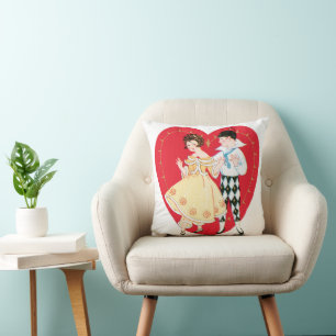 Coussin Saint-Valentin rétro, Arlequin et cœur vintage