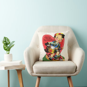Coussin Saint-Valentin Rétro, Garçon Vintage sur un Scoote
