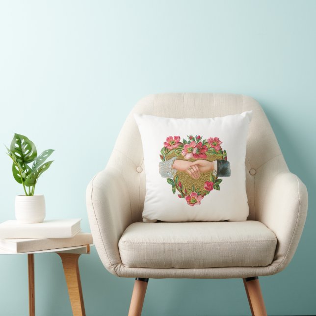Coussin Saint-Valentin victorien, Mains anciennes avec fle (Chaise)