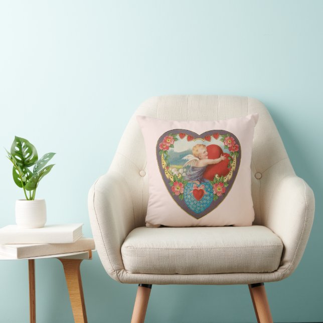 Coussin Saint Valentin vintage, Coeurs Cherub victoriens (Chaise)