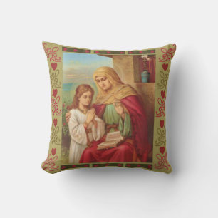 Coussin Sainte Anne Vierge Enfant Marie Grand-mère Coeurs