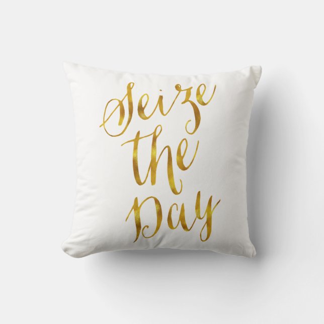 Coussin Saisir Le Jour Citation Faux Gold Foil Metallic De (Recto)