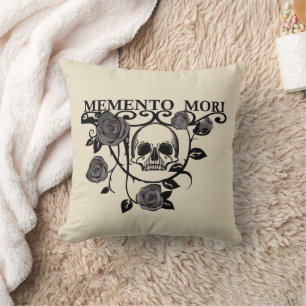 Coussin Saisir le Jour - Roses Noires - Crâne Memento Mori