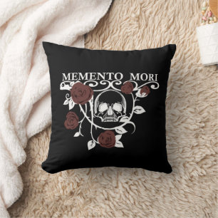 Coussin Saisir le Jour - Roses Rouges - Crâne Memento Mori