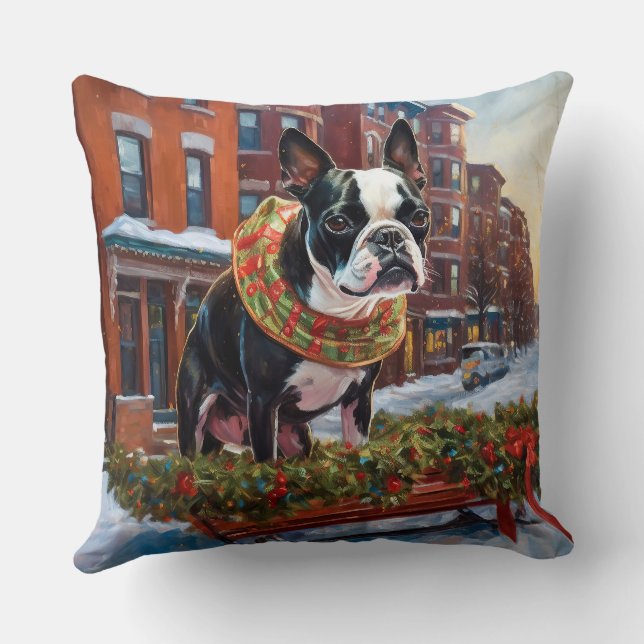 Coussin Saison de Noël de Boston Terrier (Verso)