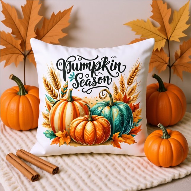 Coussin Saison des citrouilles – lettrage à l'aquarelle Co (Créateur téléchargé)