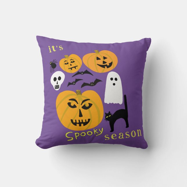 Coussin Saison éffrayante Citrouilles Ghost Bat HAPPY HALL (Recto)