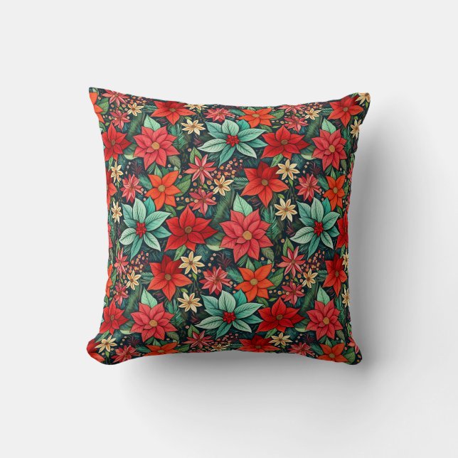 Coussin Saison Noël Boho Poinsettia Design (Recto)