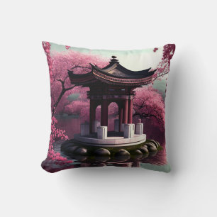 Coussin Sakura Cherry Blossom Garden Shrine Pond Japonais