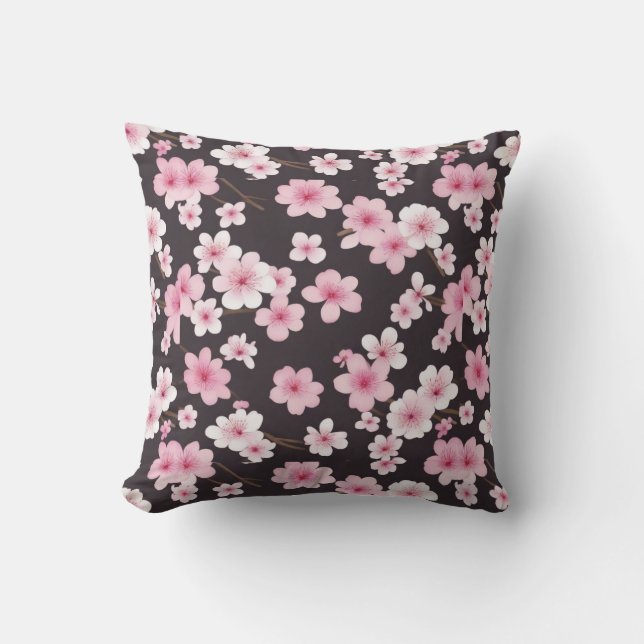 Coussin Sakura de minuit : Symphonie de fleurs de cerisier (Recto)