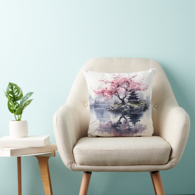 Coussin Sakura fleurit sur le lac (Chaise)