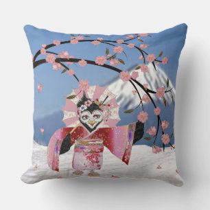 Coussin Sakura Geisha Oiseau dans les Cerisiers en Fleur s