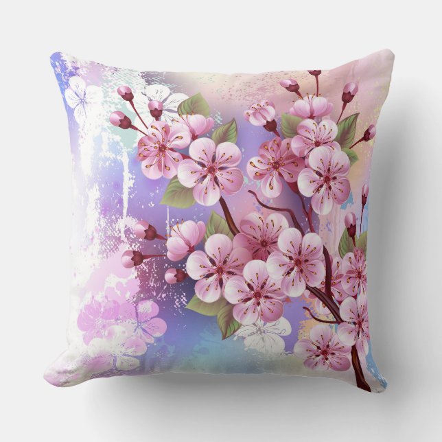 Coussin Sakura rose sur la peinture Arrière - plan (Recto)