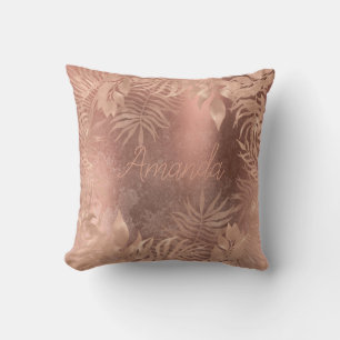 Coussin Sale de cuivre tropical de rose d'or floral nommé