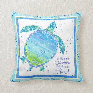 Coussin Salez l'art d'aquarelle d'océan de plage de tortue