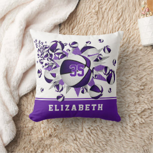 Coussin salle de sport blanc violet filles basket étoiles