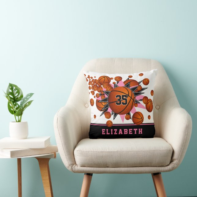 Coussin salle de sport noire rose filles basket étoiles (Chaise)