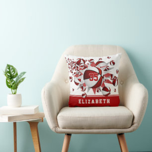 Coussin salle de sport rouge blanc filles basket étoiles