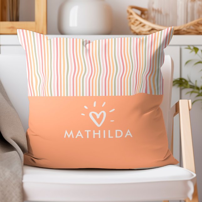 Coussin Salle pour enfants à rayures moderne (striped throw pillow with name)