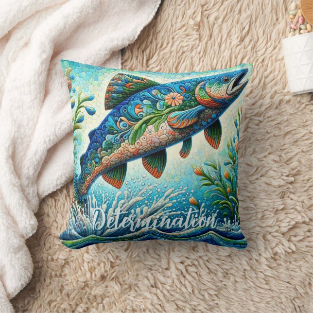 Coussin Salmon Jumping Mosaic Floral Blue Personalized (Couverture)