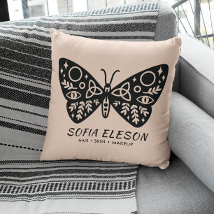 Coussin Salon de beauté pour papillon noir et rose féminin