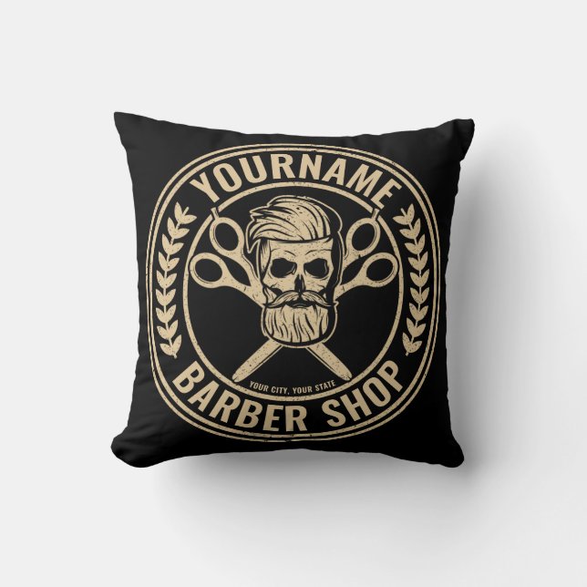Coussin Salon de coiffure personnalisé Skull Rockabilly (Recto)