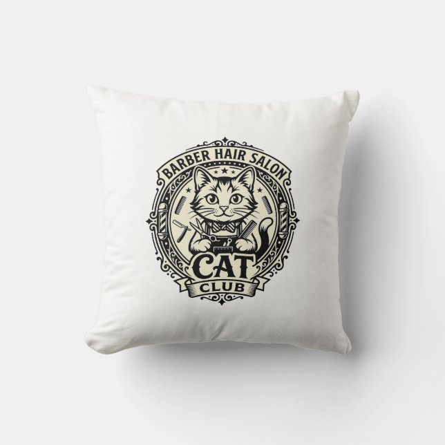 Coussin Salon de coiffure pour hommes Chat drôle Graphique (Recto)