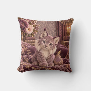 Coussin Salon de lecture floral orné lynx mauve