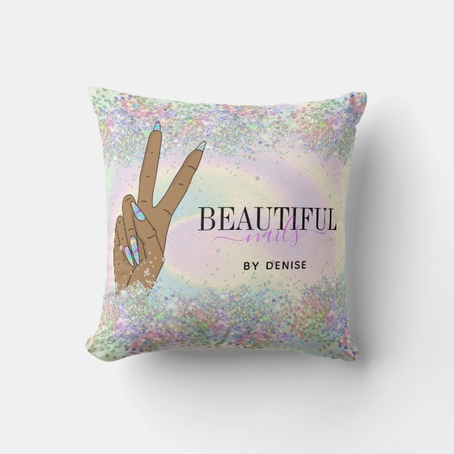 Coussin salon holographique ongle femme main nails technic (Recto)