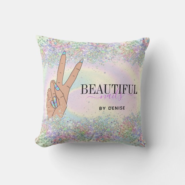 Coussin salon holographique ongle femme main nails technic (Recto)