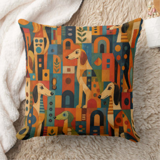 Coussin Saluki coloré d'art populaire