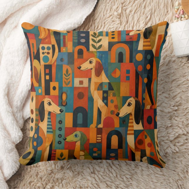 Coussin Saluki coloré d'art populaire  (Couverture)