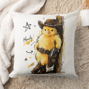 Coussin Salut Joli Bébé Poussin Cowboy Art Western