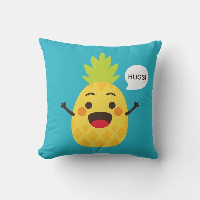 Coussin Salut les amis ! Illustration d'ananas (Recto)