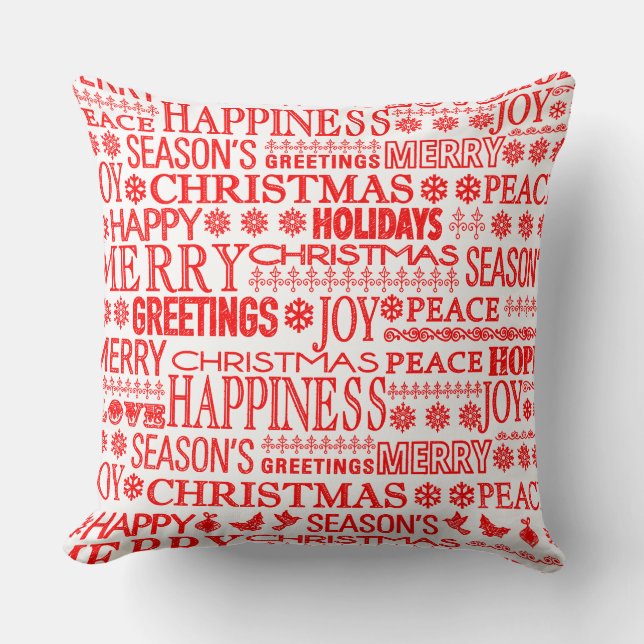 Coussin Salutation De Noël Dessinée À La Balle En Rouge Et (Recto)