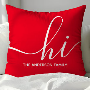 Coussin Salutation Rouge Script Personnalisé