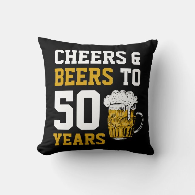 Coussin Salutations et bières à 50 ans 50e anniversaire (Recto)
